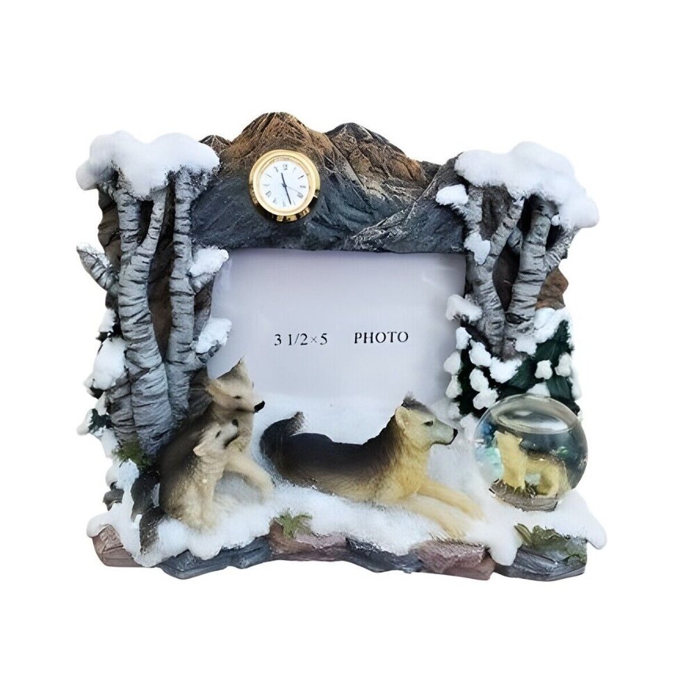 Classic Treasures 3D Resin Wolf Family Trees Picture Frame with Clock